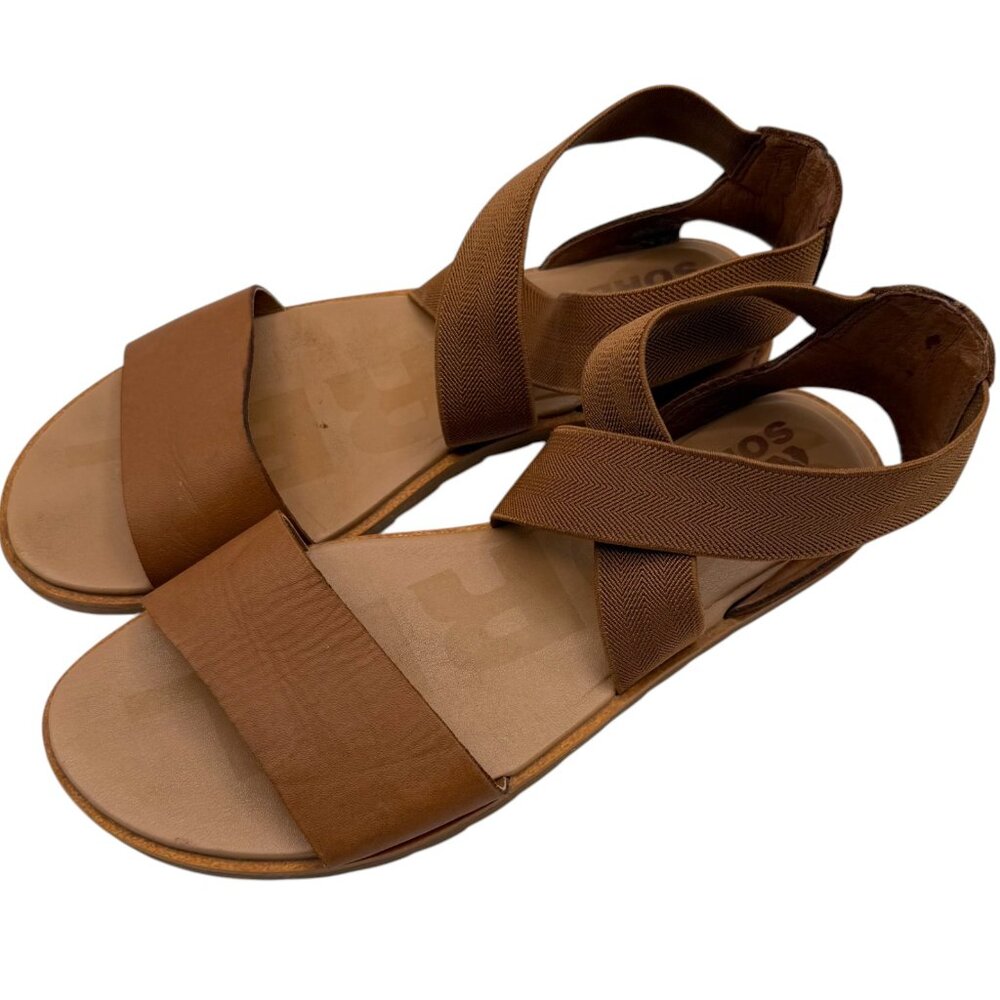 SOREL SANDALS‎ Ella Tan Leather Gladiator Cross Elastic Straps Women’s 7.5 - Picture 4 of 8